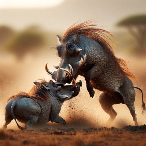 warthog fighting each other, 2 males
